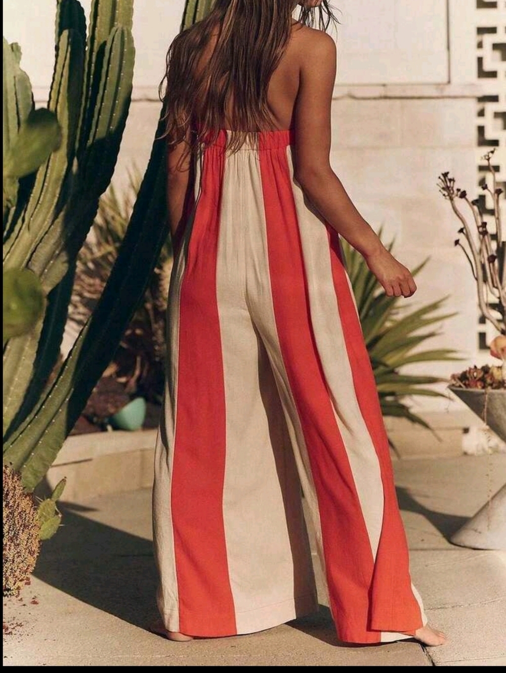 Two-Tone Color Block Tube Top Jumpsuit With Wide Leg, Elegant Loose Romper - Picture 3 of 7